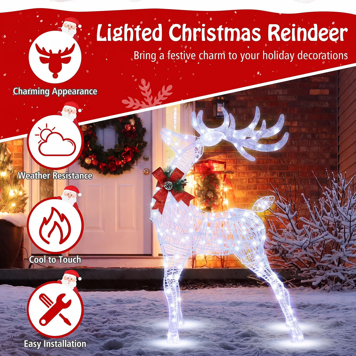 Goflame Lighted Christmas Reindeer | 4.4 FT Pre-Lit Xmas Holiday Decoration