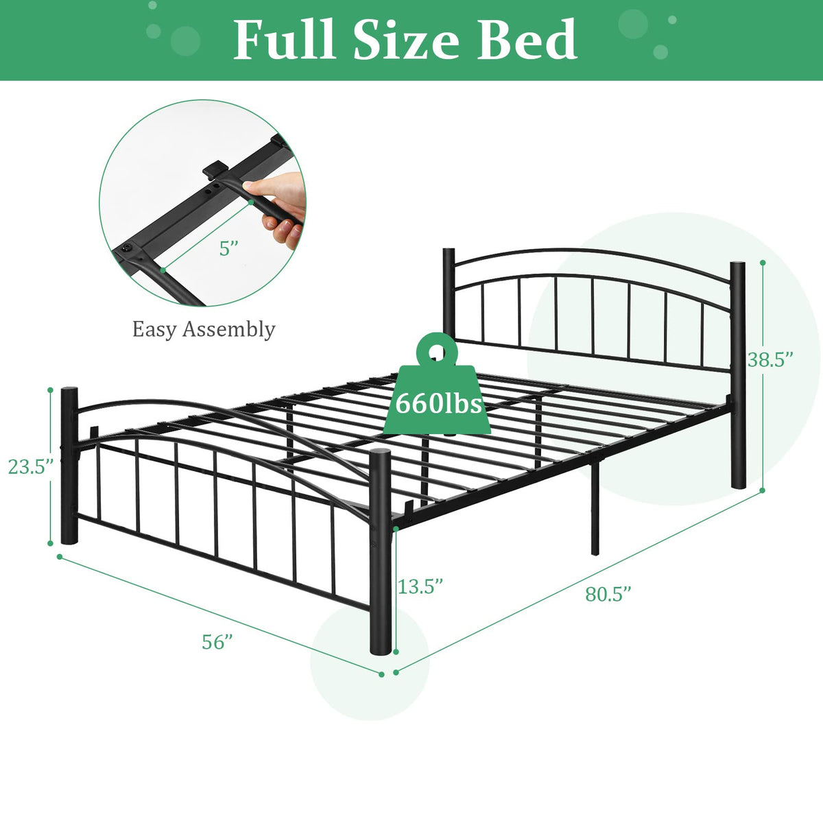 Queen/Full/Twin Size Black Modern Platform Bed with Headboard and Footboard | Metal Bed Frame