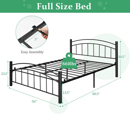 Queen/Full/Twin Size Black Modern Platform Bed with Headboard and Footboard | Metal Bed Frame