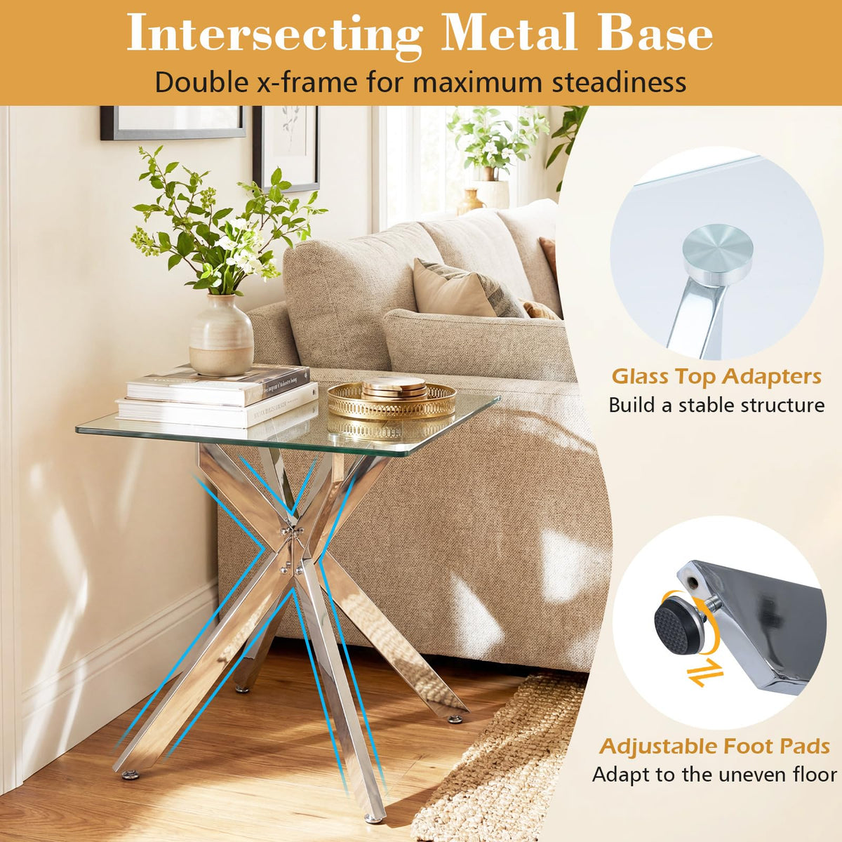 Goflame Glass Side Table Square Sofa Couch End Table