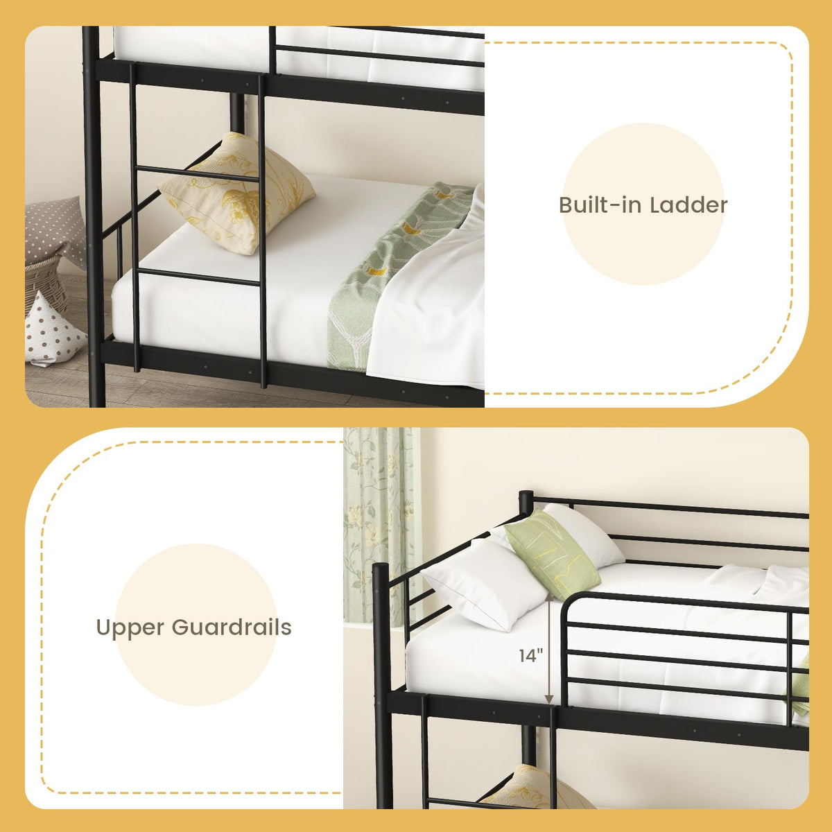 Goflame Metal Bunk Bed Twin Over Twin, Bunk Beds for Kids, Teens & Adults Bunk Bed with Stairs