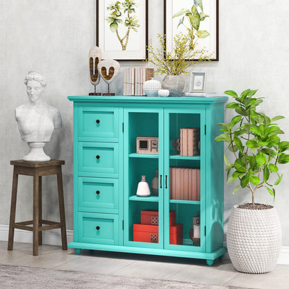 Goflame Buffet Sideboard with Storage - Kitchen Pantry Cabinet with 2 Doors, 4 Drawers, Adjustable Shelf