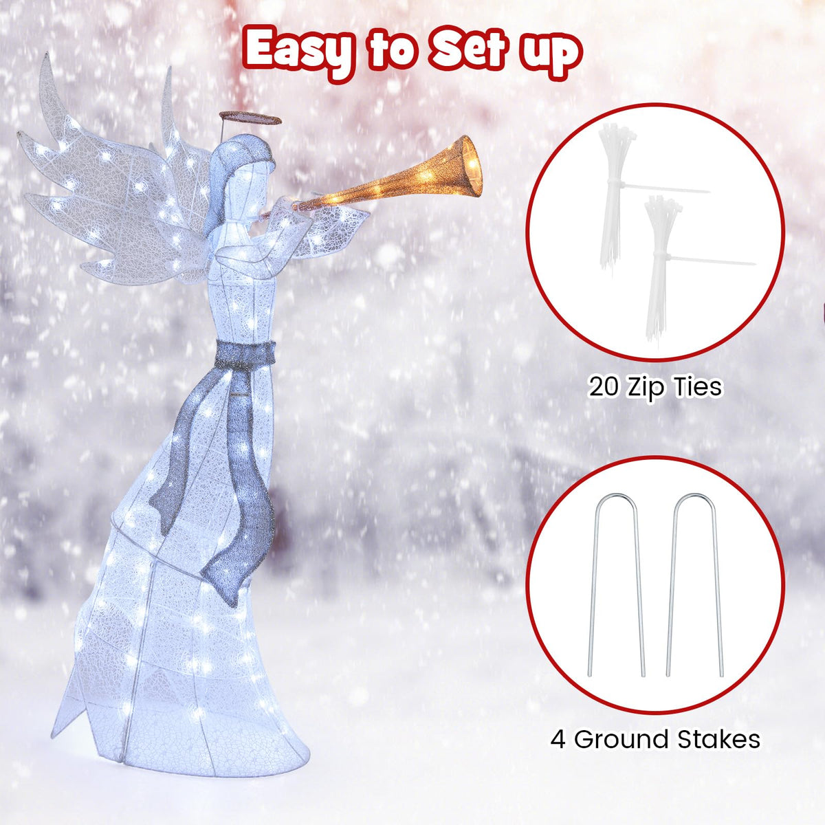 Goflame 5 FT Lighted Trumpeting Angel, Light-up Christmas Angel with LED Lights