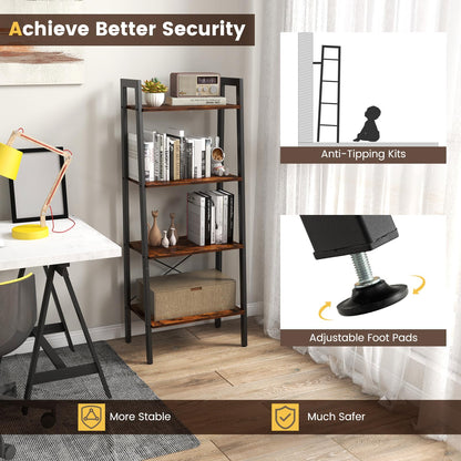 Goflame Industrial 4-Tier Bookshelf, Ladder Bookshelf with Metal Frame, Anti-Tipping Kits