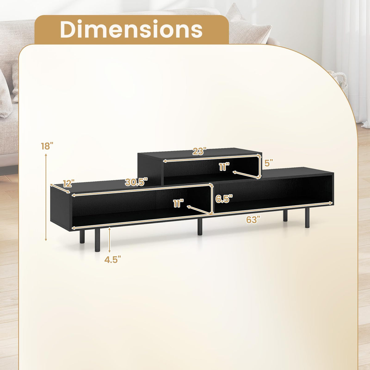 Goflame 3 Cubby TV Stand for 55/65/70 Inch TV | 63" Modern Entertainment Center