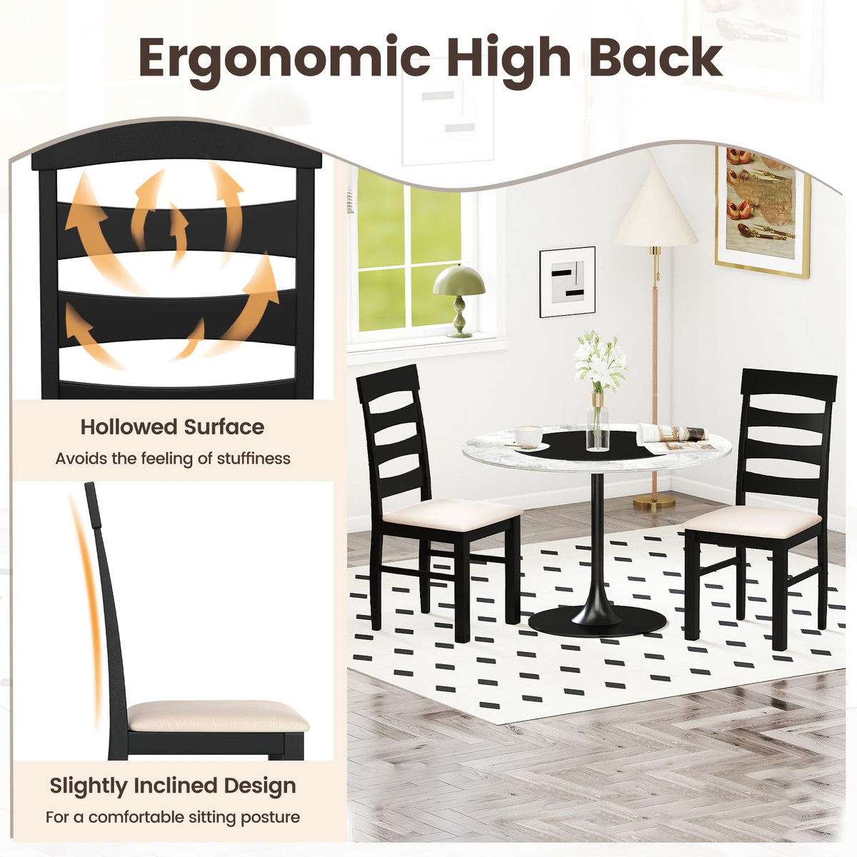 Goflame Dining Chairs Set of 2/4 with Padded Seat & Rubber Wood Frame