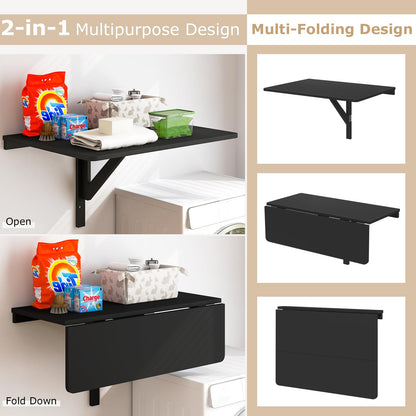 Goflame Wall Mounted Folding Table, 31.5" x 23.5" Wood Murphy Desk Drop-Leaf Table