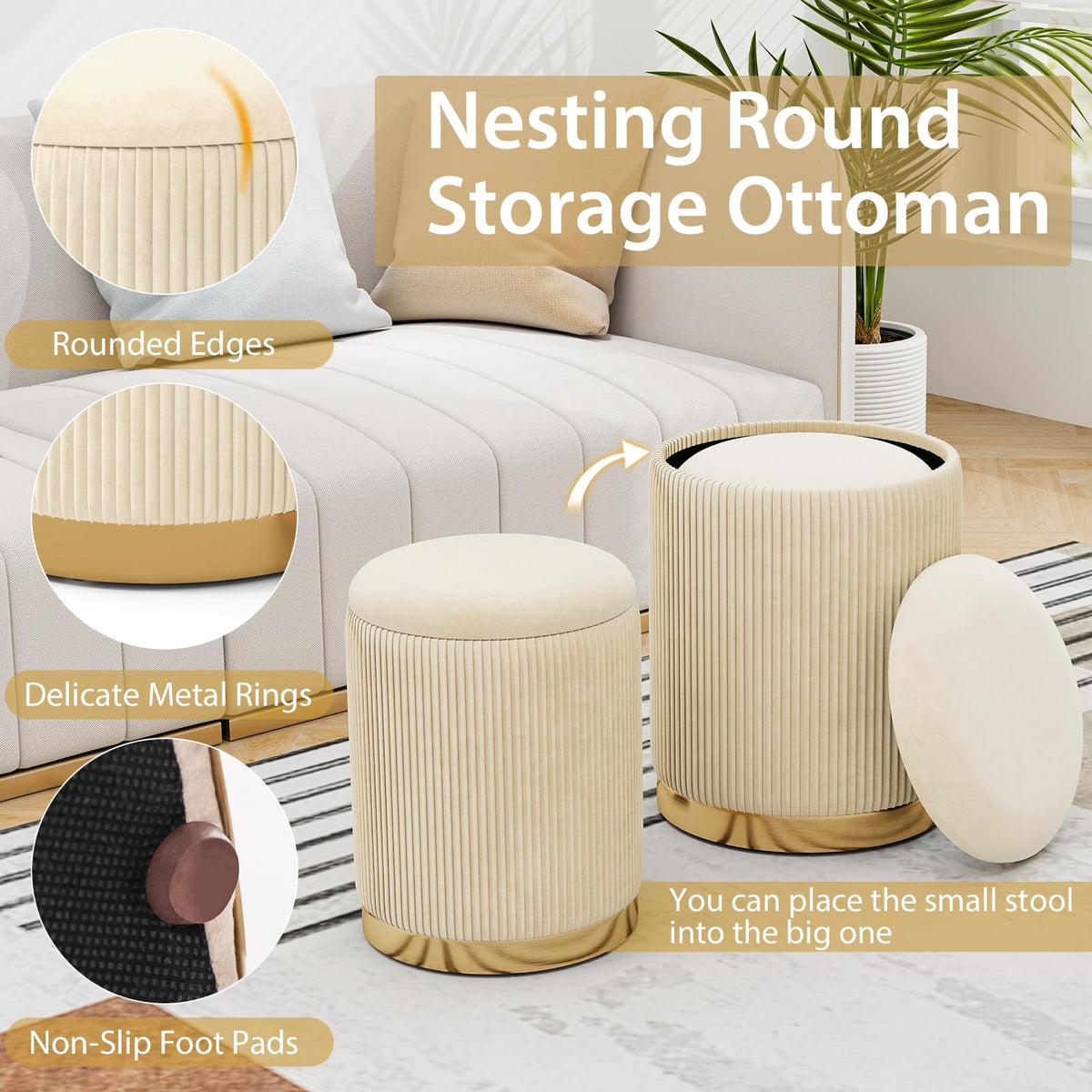 Goflame Ottoman with Storage - Set of 2 Storage Ottomans