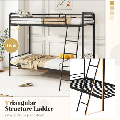 Goflame Metal Bunk Bed Twin Over Twin, Heavy Duty Twin Bunk Beds with Inclined Ladder & Safety Guardrails