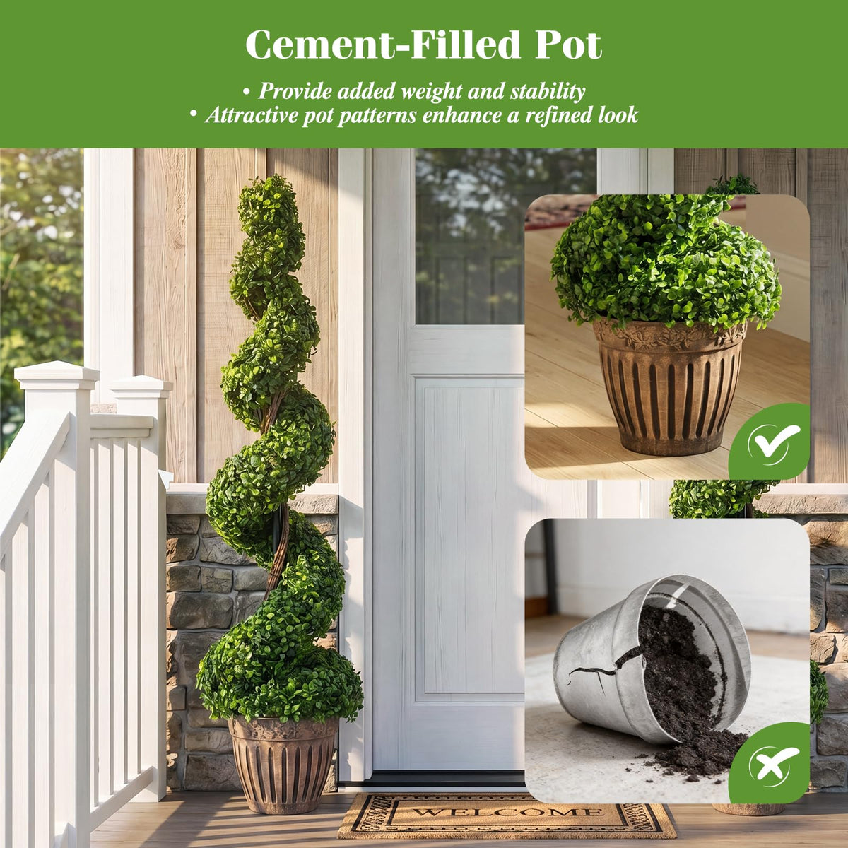 GOFLAME 4FT Artificial Spiral Topiary Tree 1/2 Pack Faux Boxwood Plant