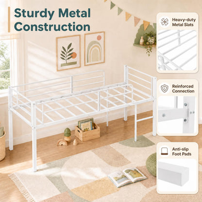 Goflame Twin Low Loft Bed | Metal Bed Frame with 21.5" H Under-Bed Space