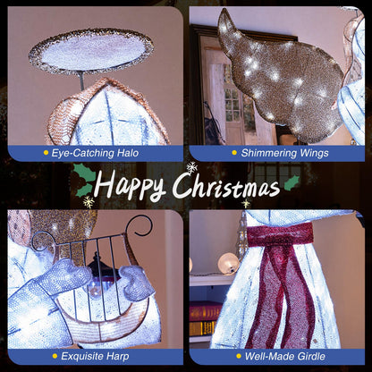 Goflame 5 FT Christmas Lighted Angel, Pre-Lit Winged Holiday Figure Angel with 120 Cold White LED Lights