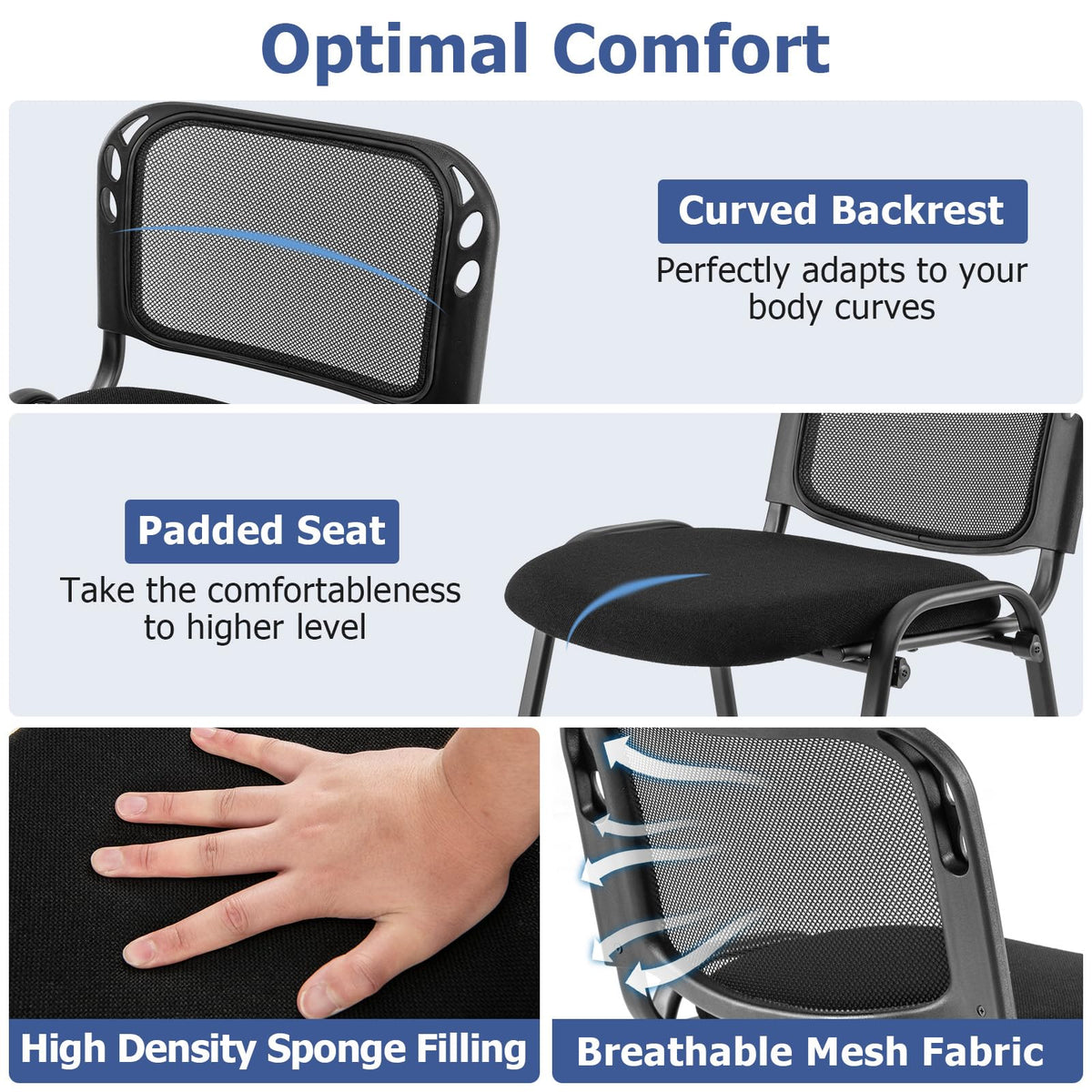 Goflame Set of 5 Stackable Conference Chairs with Mesh Back