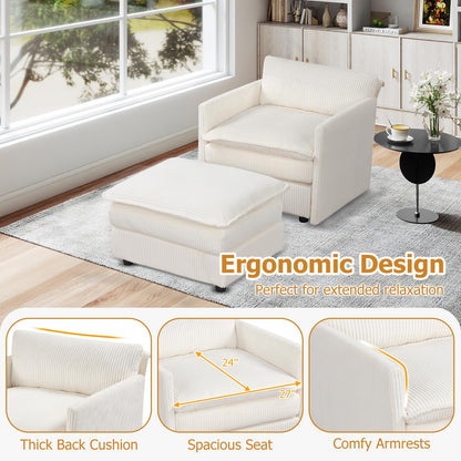 Goflame Oversized Accent Chair with Ottoman with Soft Corduroy Cushions