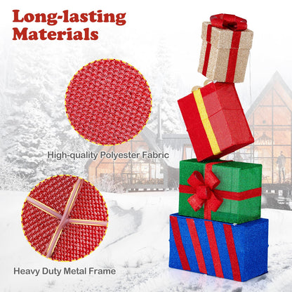 Goflame Christmas Lighted Gift Boxes Set of 4 | Light Up Present Boxes with Colorful Bows
