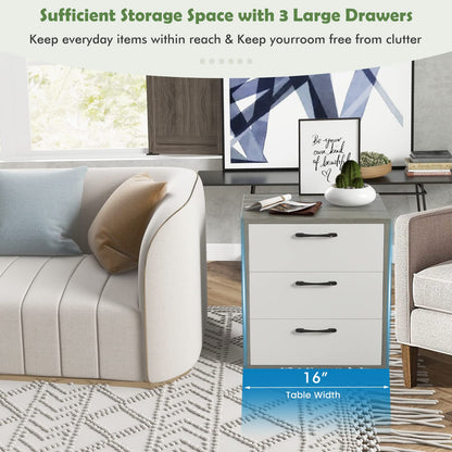 Goflame Storage Drawer Dresser - Wood End Table, Night Stand with 3 Drawers (1, White & Gray)