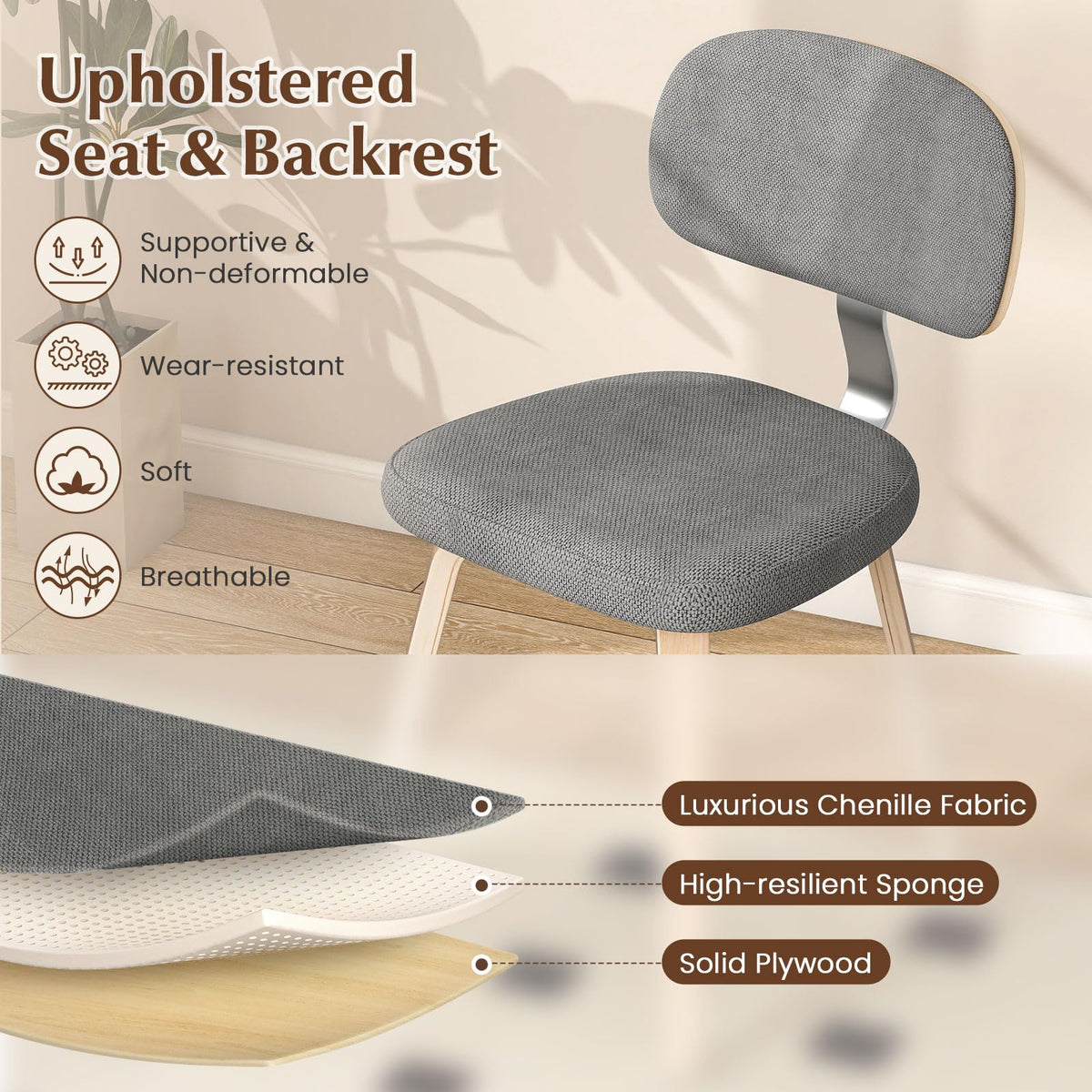 Goflame Wooden Dining Chairs Set of 2/4 Fabric Upholstered Kitchen Chairs