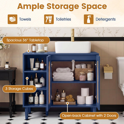 Goflame 36" Bathroom Under Sink Storage Cabinet with 2 Rattan Doors