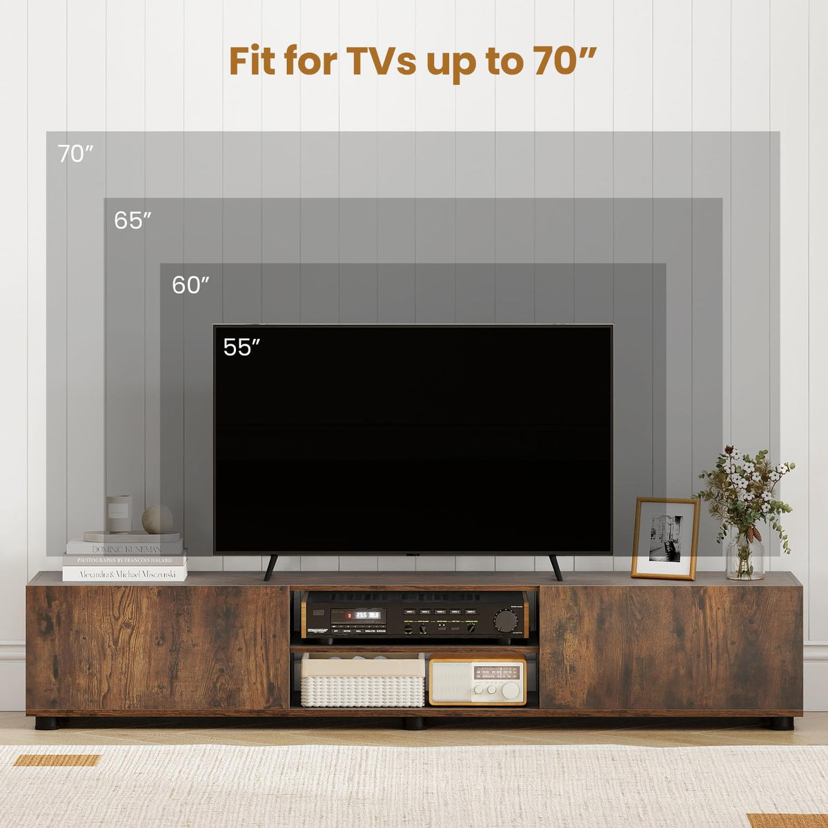 Goflame TV Stand for 55-70 Inch TV Modern Entertainment Center w/ 3 Open Shelves