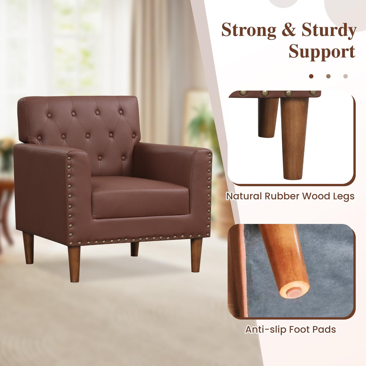 Goflame Mid Century Modern Accent Chair with Button Tufted Decoration and Rivets