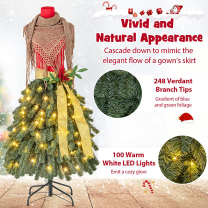Goflame 5ft Pre-Lit Dress Form Christmas Tree with Female Mannequin Torso & Scarf