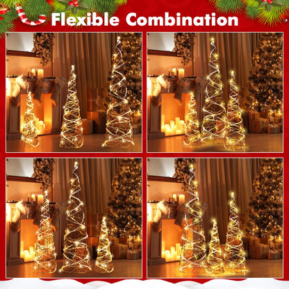 Goflame Set of 3 Large Christmas Cone Trees, 32” 24” 16” Indoor Christmas Trees w/Warm White LED Lights