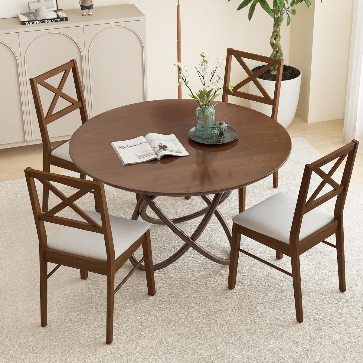Goflame Wooden Dining Chairs Set of 2/4, Upholstered Kitchen Chairs w/Cross Back & Padded Seat