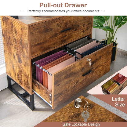 Goflame Lateral File Cabinet with 2 Drawers with Lock