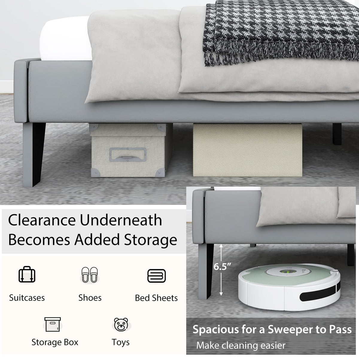 Goflame Queen/Full/Twin Size Velvet Upholstered Bed Frame with Headboard