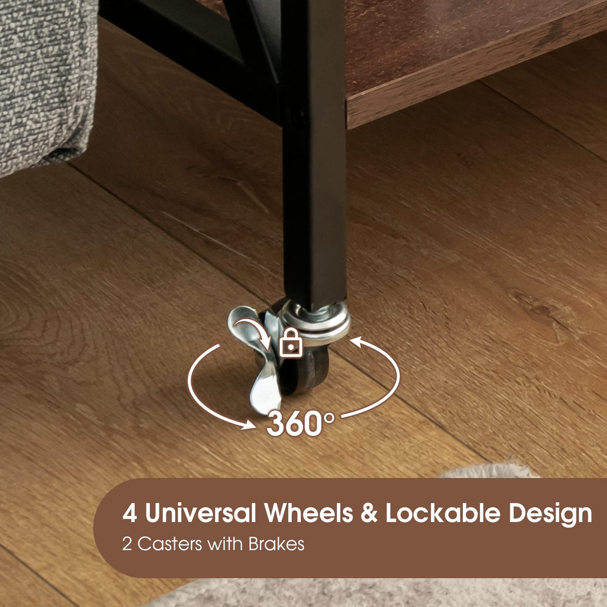 Goflame Record Player Stand, Vinyl Record Storage Table w/ 3 M-shaped Dividers & 4 Rolling Wheels, Rustic Brown
