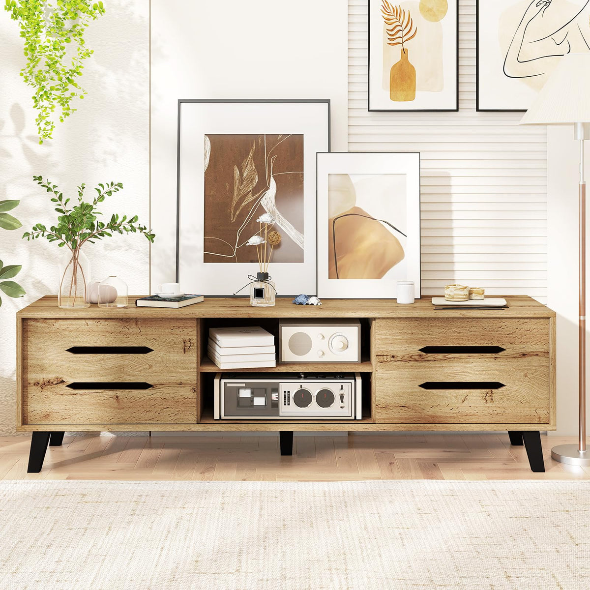 Goflame Mid Century Modern TV Stand for 55-65 Inch TV