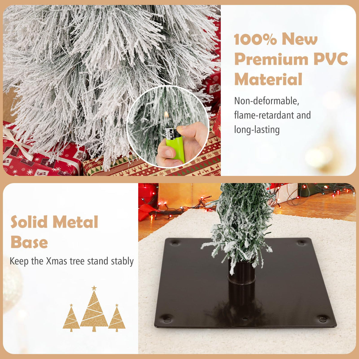 Goflame 3' 4' 5' Pre-Lit Snow Flocked Christmas Tree Set of 3 | Holiday Seasonal Decor