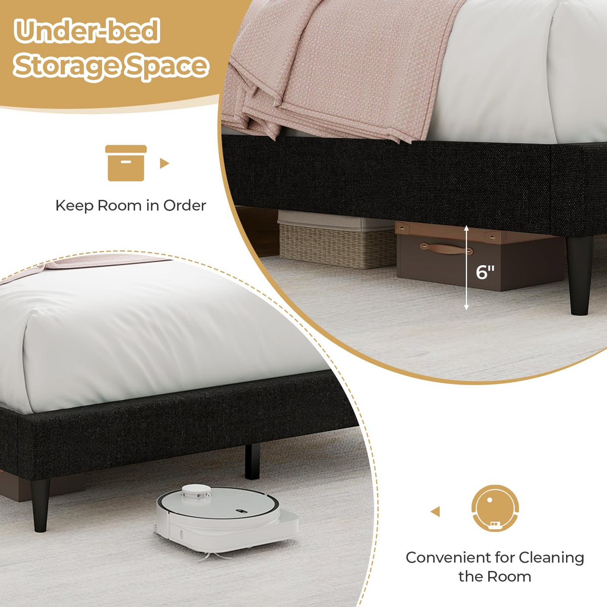 Goflame Queen Bed Frame with Headboard