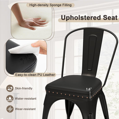 Goflame Metal Dining Chairs Set of 4 with Detachable Backrest & PU Leather Padded Seat