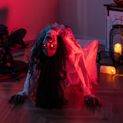 Lighted and Animated Halloween Decoration, Animatronic Crawling Woman w/ LED Eyes, Indoor Outdoor Halloween Ghost