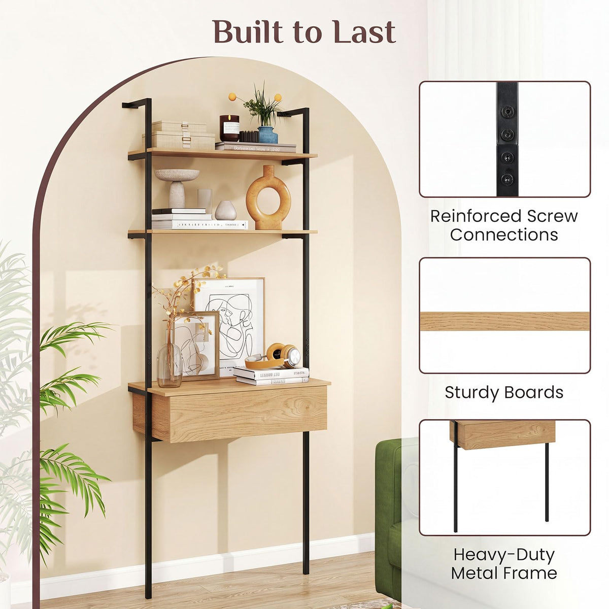 Goflame 4-Tier Ladder Bookshelf for Living Room