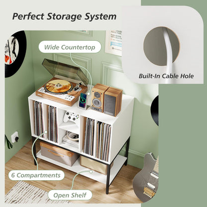 Goflame Record Player Stand with Charging Station Vinyl Record Storage for Music Living Room