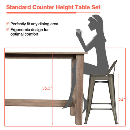 Goflame 5 Pieces Dining Table Set, Rectangular Counter Height Table w/ 4 Metal Bar Stools