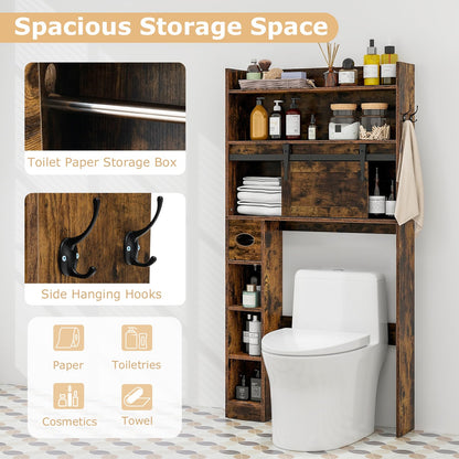 Goflame Over The Toilet Storage Cabinet, 6-Tier Freestanding above Toilet Rack with Gliding Door
