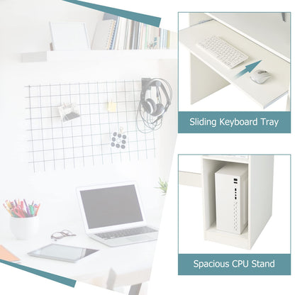 Goflame White Computer Desk with Hutch and Bookshelf
