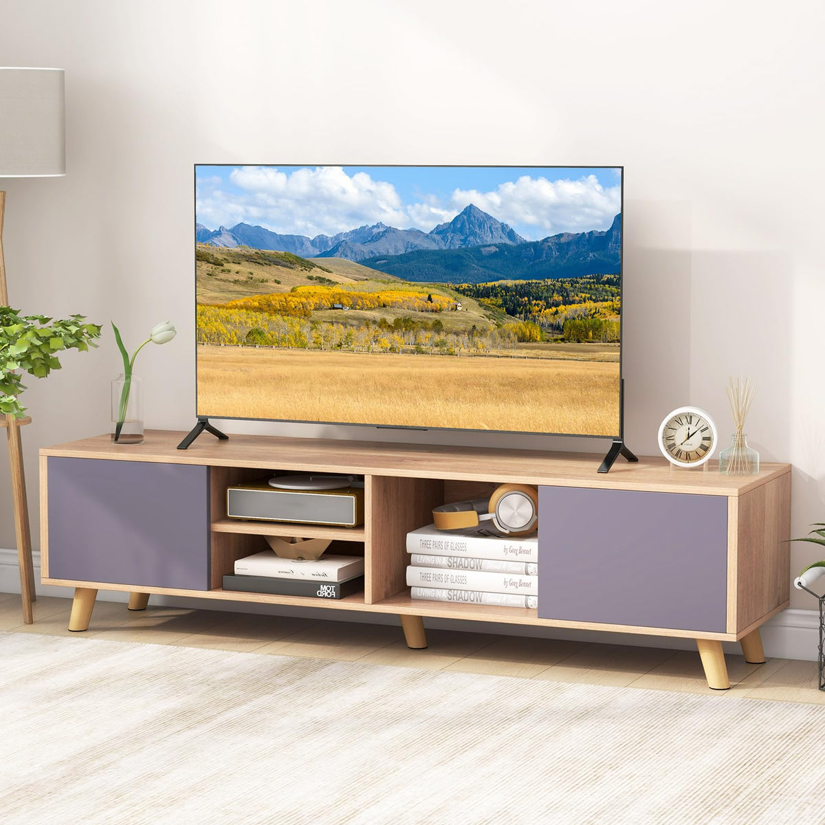 Goflame TV Stand for TVs up to 65 Inch, Entertainment Center with 2 Side Cabinets