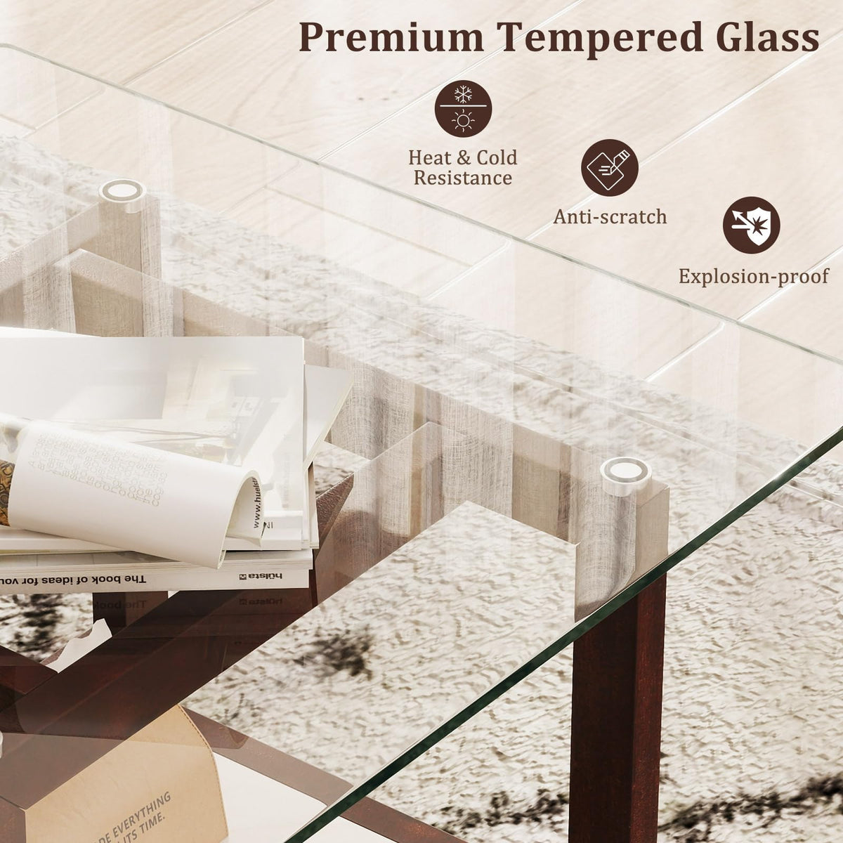 Goflame Small Coffee Table 24" Glass End Table
