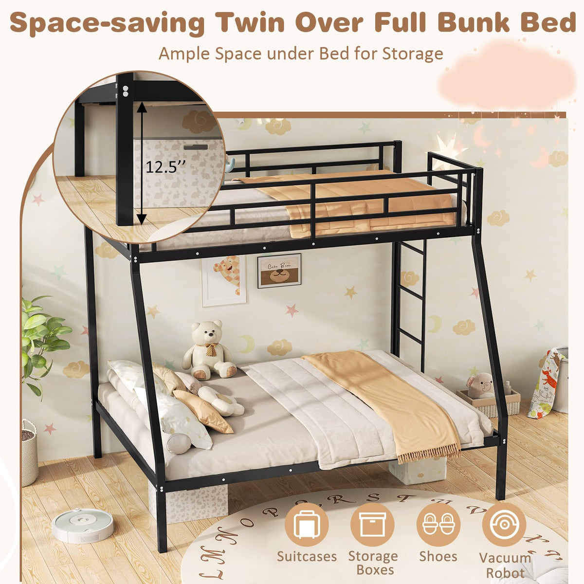 Goflame Metal Bunk Beds Twin Over Full Size
