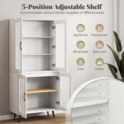 Goflame Kitchen Pantry Cabinet 70.5" Tall Cupboard with 4 Transparent Doors