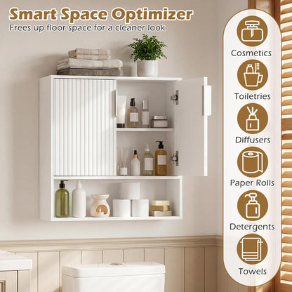 Goflame Fluted Bathroom Wall Cabinet | Over-the-Toilet Medicine Cabinet w/ 2 Doors