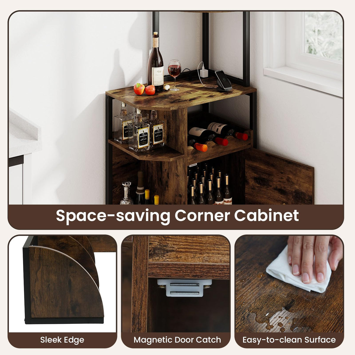Goflame Corner Bar Cabinet w/Power Outlets