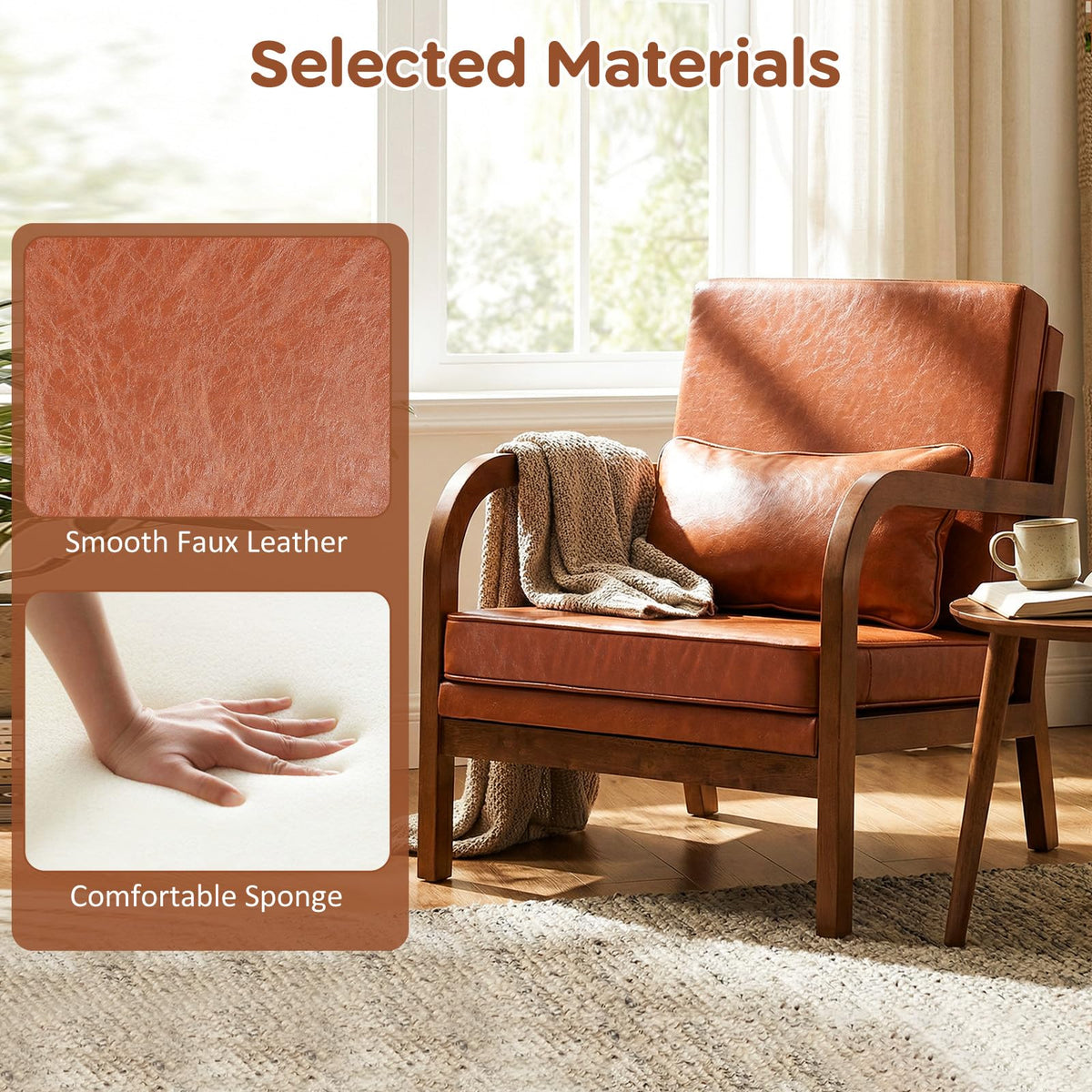 Goflame Mid-Century Modern Accent Chair with Lumbar Pillow
