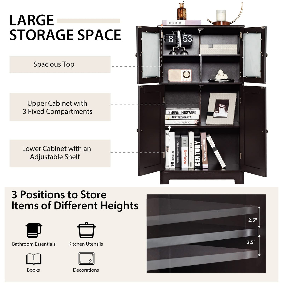 Goflame Storage Cabinet with Doors - Bathroom Floor Cabinet, Freestanding Tall Cabinet
