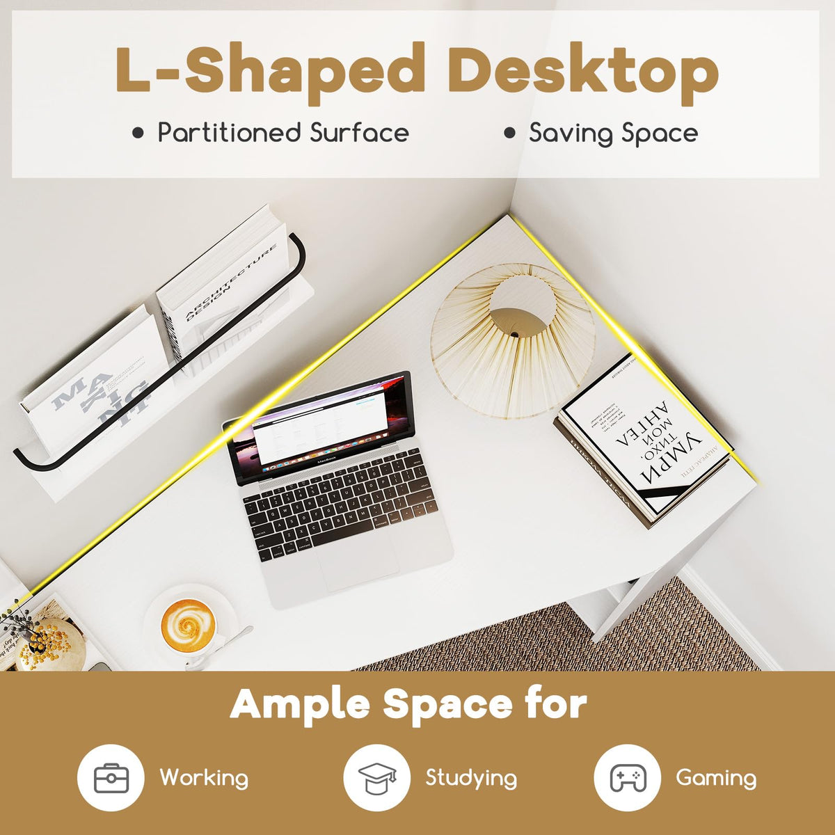 Goflame White Desk with Drawer 48 Inch Corner Desk