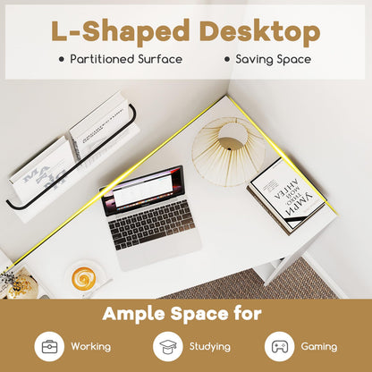 Goflame White Desk with Drawer 48 Inch Corner Desk
